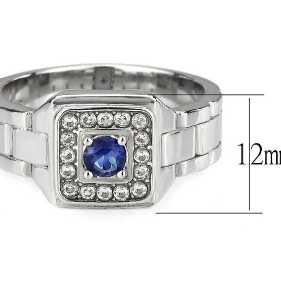 STAINLESS STEEL Synthetic Montana CZ Watch Band Style Band Men's Ring - Picture 14 of 15